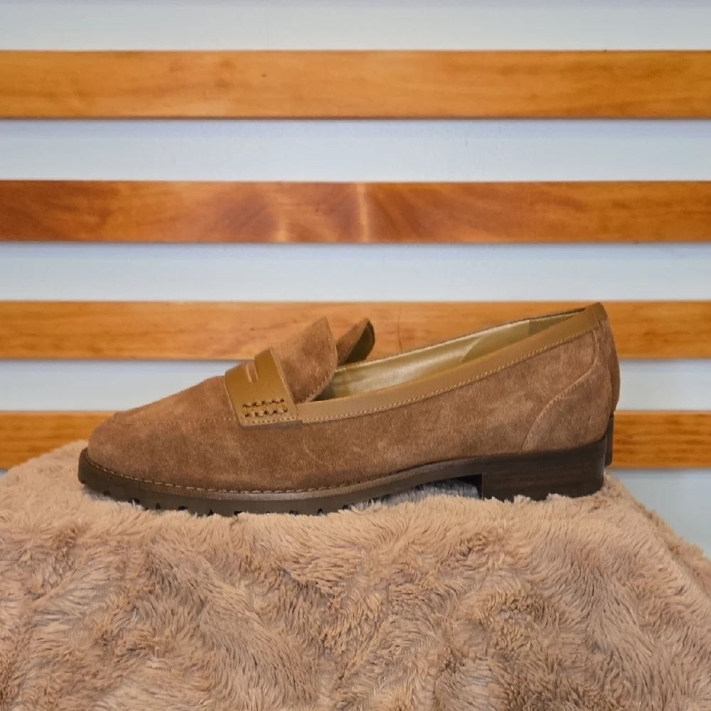 Talbots Brown Suede Penny Loafers Lug Sole Women’s 6.5